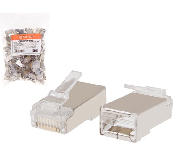 Изображение товара Коннектор ЮПИТЕР RJ-45 F/UTP 8P8C CAT 5e 100 штук JP7308