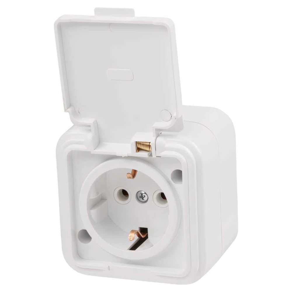 Изображение товара Розетка наружная брызгозащищенная с заземлением ЮПИТЕР JP7410-05 белая