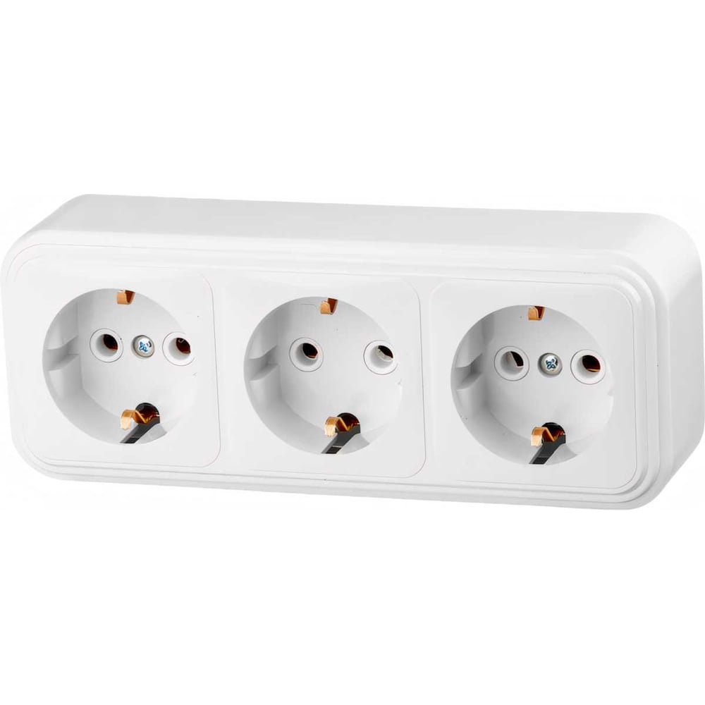 Изображение товара Тройная наружная розетка с заземлением Стандарт белая JP7410-10 для уличных и внутренних монтажей