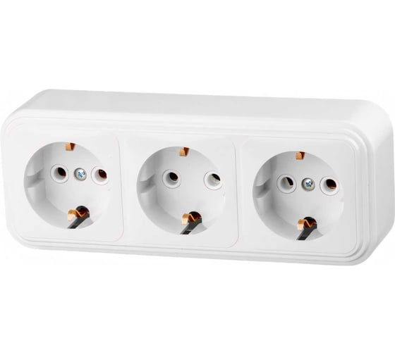 Изображение товара Розетка ЮПИТЕР тройная наружная с заземлением Стандарт белая JP7410-10