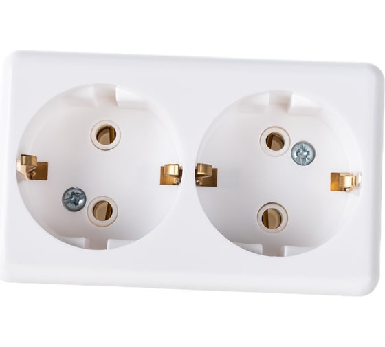 Изображение товара Розетка ЮПИТЕР двойная наружная белая с заземлением Эконом JP7421-04