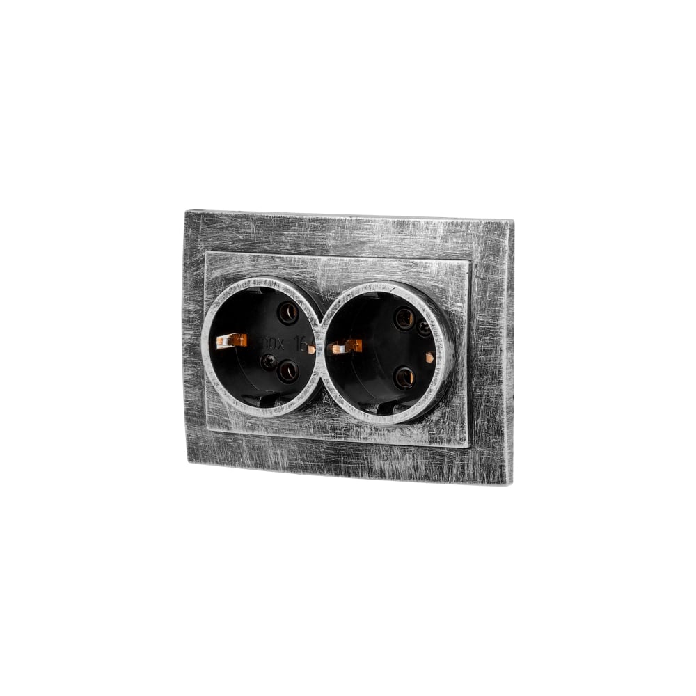 Изображение товара Розетка ЮПИТЕР двойная скрытая с заземлением Стандарт серебро JP7424-03