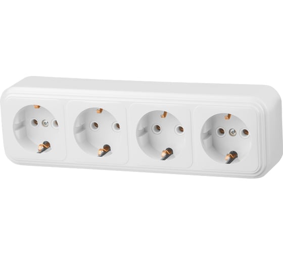 Изображение товара Розетка ЮПИТЕР четверная наружная с заземлением Стандарт белая JP7410-12