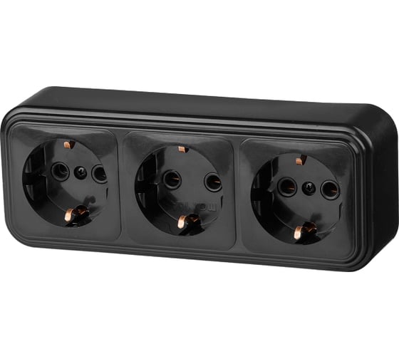 Изображение товара Розетка ЮПИТЕР тройная наружная с заземлением Стандарт черная JP7412-10