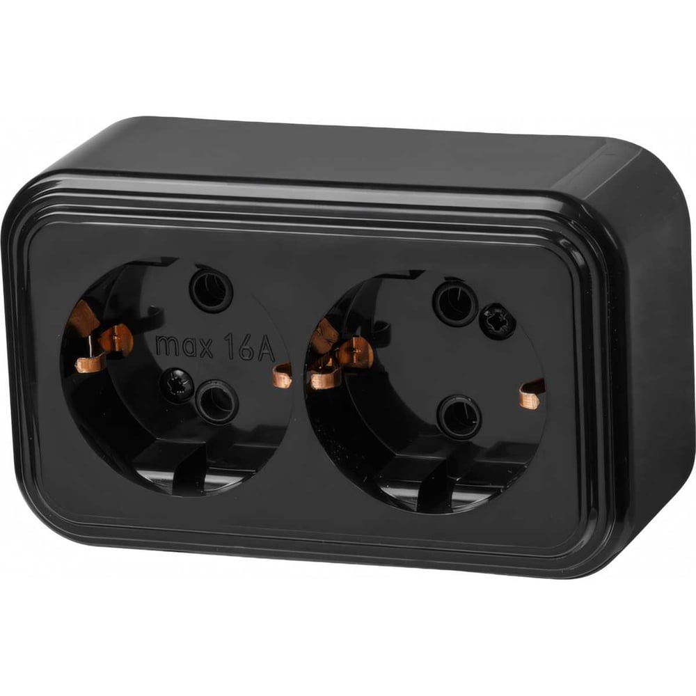 Изображение товара Розетка ЮПИТЕР двойная наружная с заземлением Стандарт черная JP7412-05