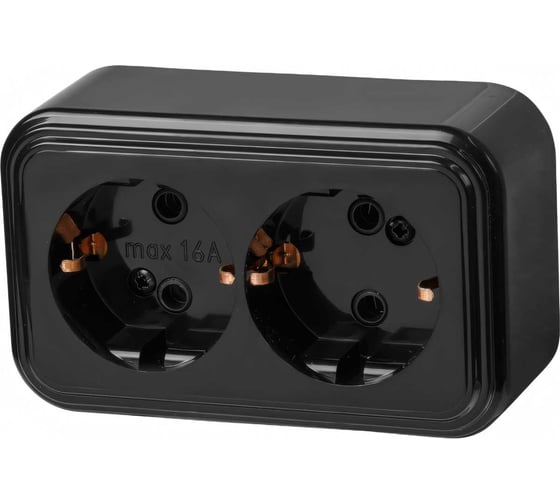 Изображение товара Розетка ЮПИТЕР двойная наружная с заземлением Стандарт черная JP7412-05