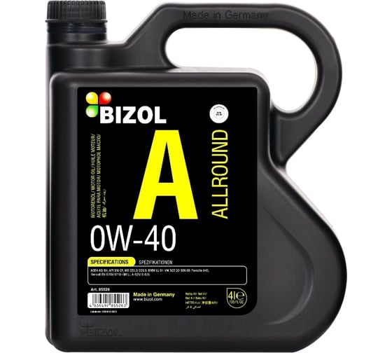 Изображение товара Синтетическое моторное масло Bizol Allround 0W-40, SN A3/B4, 4л 85526