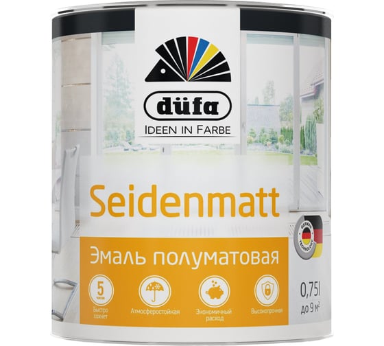Изображение товара Эмаль полуматовая белая Dufa SEIDENMATT 750 мл Н0000002526