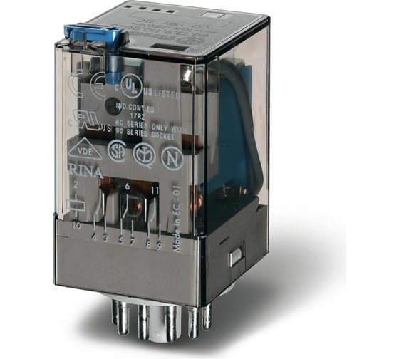 Изображение товара Универсальное реле Finder, 3 перекидных контакта 10А 24В AC; 11 штырьковый разъем, 601380240000