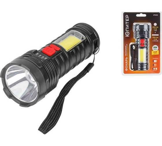 Изображение товара Ручной светодиодный фонарь ЮПИТЕР аккумуляторный 3 Вт+3 Вт JP1052