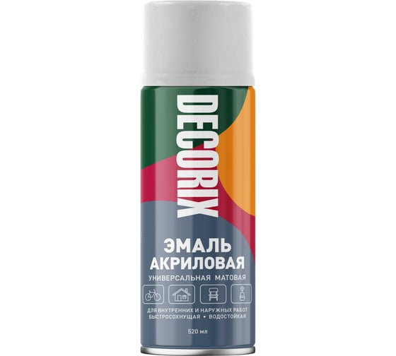 Изображение товара Аэрозольная акриловая эмаль Decorix (универсальная; белый; матовый; 520 мл) 0101-24 DX