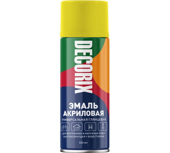 Изображение товара Аэрозольная акриловая эмаль Decorix (универсальная; желтый; 520 мл) 0101-07 DX