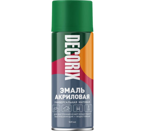 Изображение товара Аэрозольная акриловая эмаль Decorix (универсальная; зеленый; матовый; 520 мл) 0101-35 DX