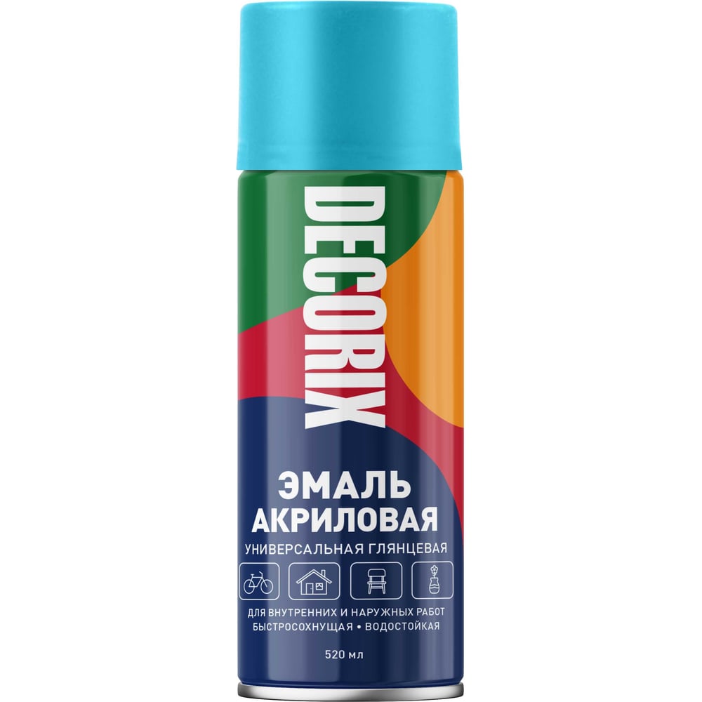 Изображение товара Аэрозольная акриловая эмаль Decorix светло-голубая 520 мл универсальная для стен и наружных работ