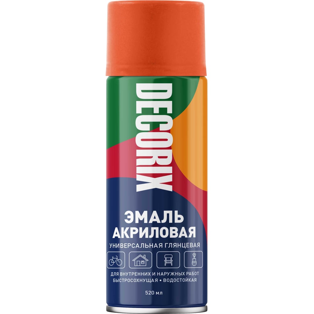 Изображение товара Аэрозольная акриловая эмаль Decorix универсальная оранжевая 520 мл