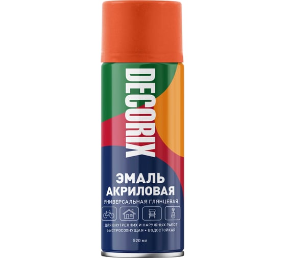Изображение товара Аэрозольная акриловая эмаль Decorix (универсальная; оранжевый; 520 мл) 0101-03 DX