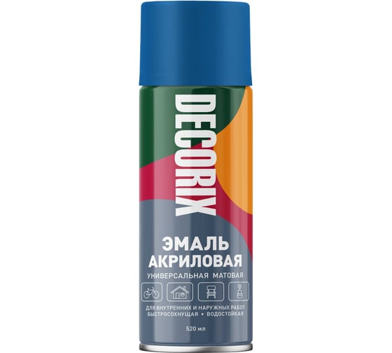Изображение товара Аэрозольная акриловая эмаль Decorix (универсальная; синий; матовый; 520 мл) 0101-23 DX