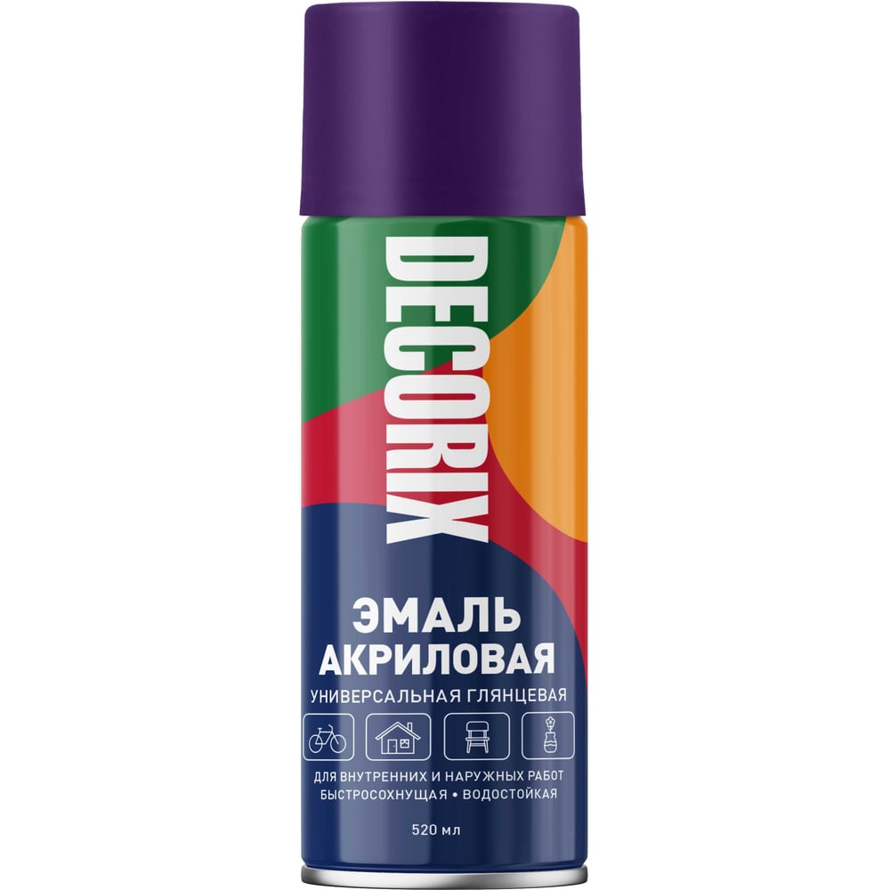 Изображение товара Аэрозольная акриловая эмаль Decorix темно-фиолетовая 520 мл для внутренних и наружных работ