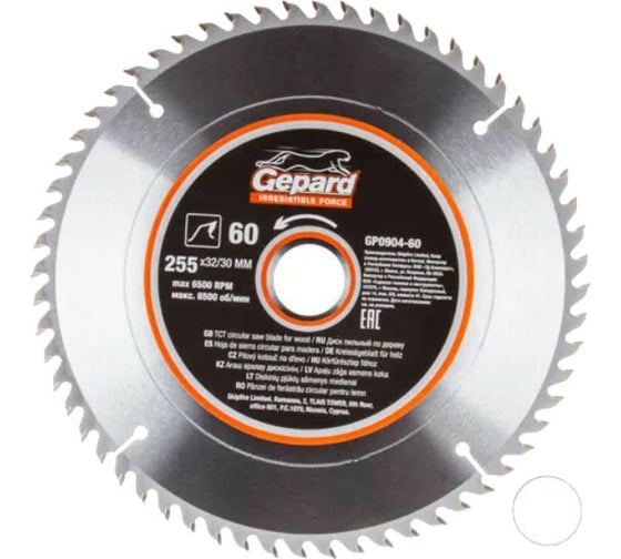 Изображение товара Диск пильный 255x32/30 мм, 60Z Gepard GP0904-60