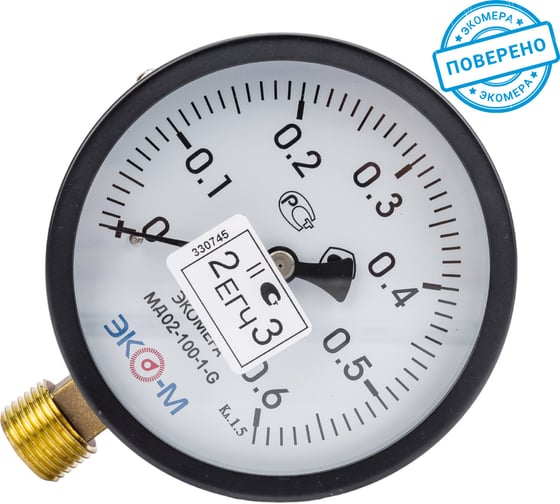 Изображение товара Манометр ЭКО-М Экомера МД02-100 мм 0..0,6МПа G1/2 (Эконом) МД02-100-G-0,6МПа-ЭИ