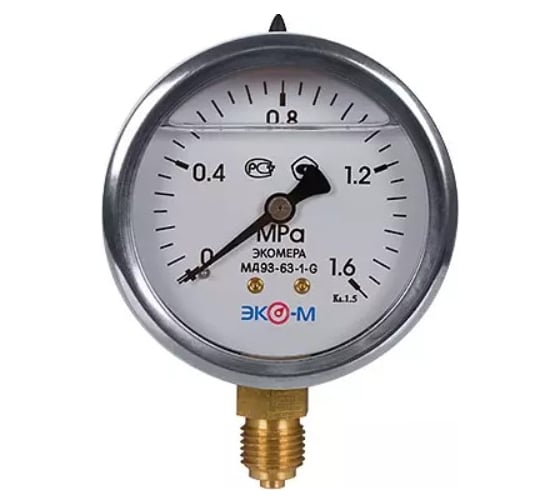 Изображение товара Манометр ЭКО-М Экомера МД93-63 мм 0..1,6 МПа G1\4 (Гидрозаполненный) МД93-63-G-1,6МПа