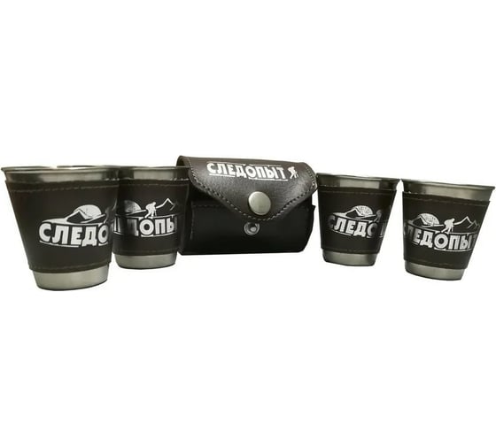 Изображение товара Рюмка Следопыт 60 мл, 4 шт, в кожаной тубе, в дополнительном кожаном оплете PF-CWS-P29SET