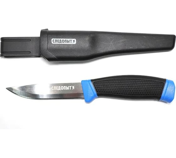 Изображение товара Универсальный разделочный нож Следопыт прорезиненная ручка, длина клинка 100 мм, в чехле PF-PK-18