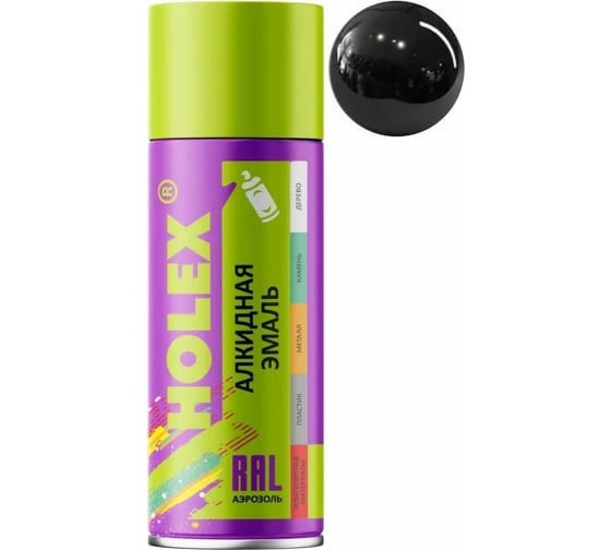 Изображение товара Алкидная эмаль Holex 9017 RAL черная глянцевая, 520 мл HAS-382208
