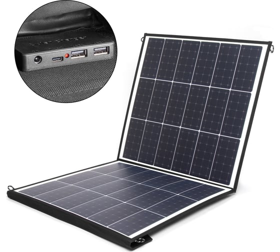 Изображение товара Складная влагозащищенная солнечная батарея TopOn 100W 18V DC, Type-C PD 60W, USB QC3.0 18W, USB 12W, на 2 секции TOP-SOLAR-100