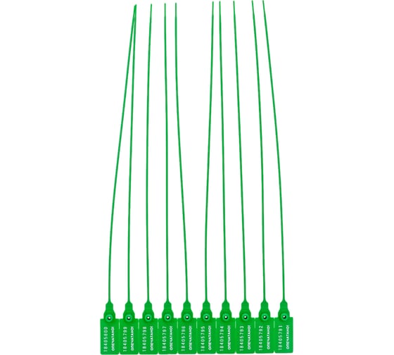 Изображение товара Пластиковая номерная пломба ООО Пломба.Ру D 2,3 мм, L 350 мм, зеленый 50 шт. КПП-3-1603 ст 639319