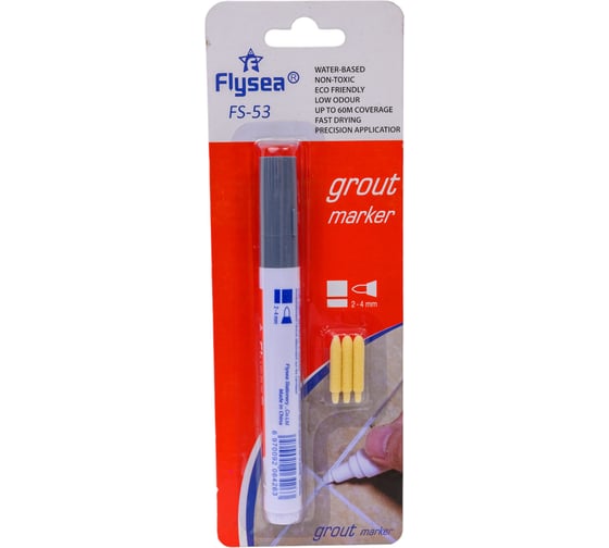 Изображение товара Маркер краска для плиточных швов Flysea Grout Marker 2-4 мм + 3 запасных наконечника, серый FS-53G