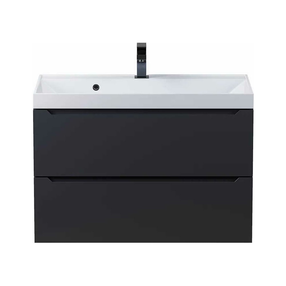 Изображение товара Подвесная тумба с раковиной uperwood Tanos 80 см черная с белой прямоугольной раковиной