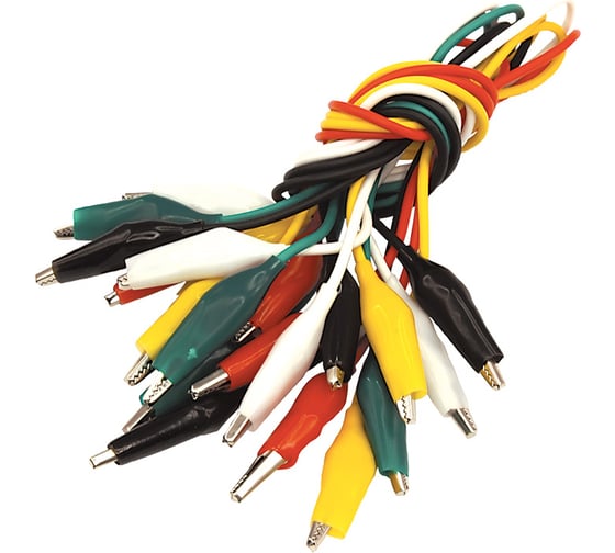 Изображение товара Зажимы крокодилы REXANT 5 А 40 мм с проводом 5 цветов 10 пар 16-0036
