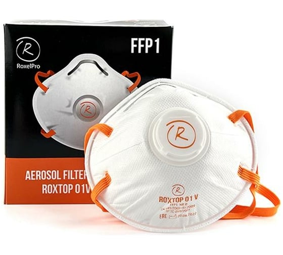 Изображение товара Противоаэрозольный респиратор RoxelPro ROXTOP 01V 1-й степени защиты, с клапаном выдоха, до 4 ПДК, 10 шт 731315
