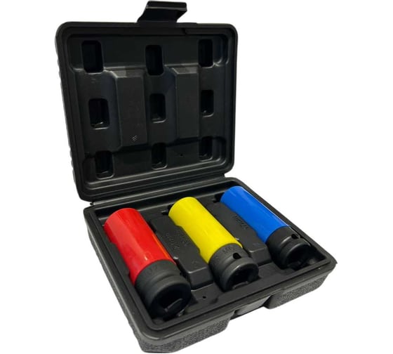 Изображение товара Набор ударных головок для литых дисков в кейсе 3 шт, 17, 19, 21 мм Rotake "RT-010K"