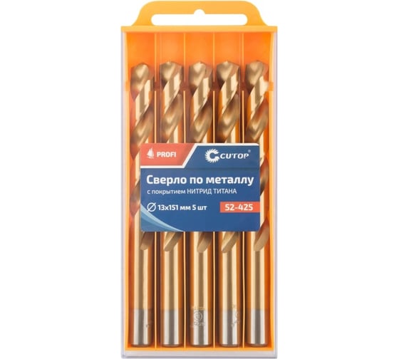 Изображение товара Сверло по металлу с титановым покрытием Profi 13x151 мм, 5 шт CUTOP 52-425