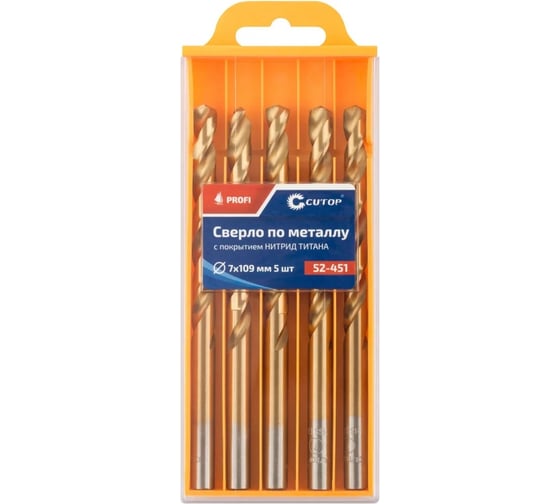 Изображение товара Сверло по металлу с титановым покрытием Profi 7x109 мм, 5 шт CUTOP 52-451