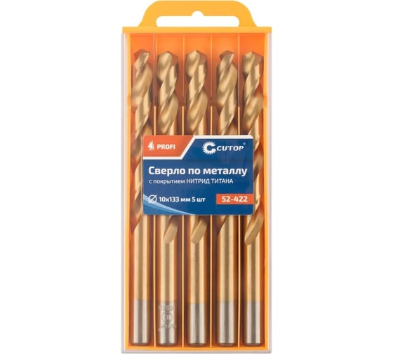 Изображение товара Сверло по металлу с титановым покрытием Profi 10x133 мм, 5 шт CUTOP 52-422