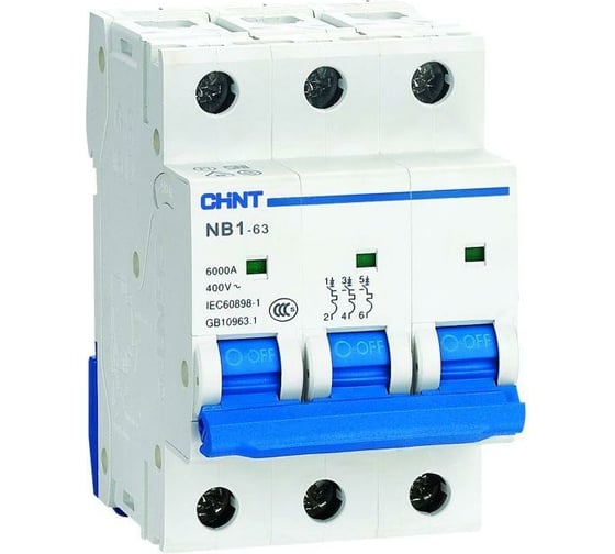 Изображение товара Автоматический выключатель CHINT модульный 3п D 20А 6кА NB1-63 (R) 179716