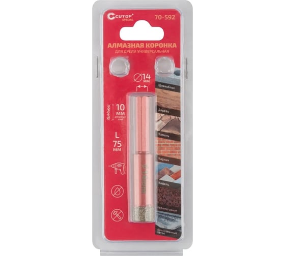 Изображение товара Коронка алмазная универсальная Special 14x10x75 мм для дрели CUTOP 70-592