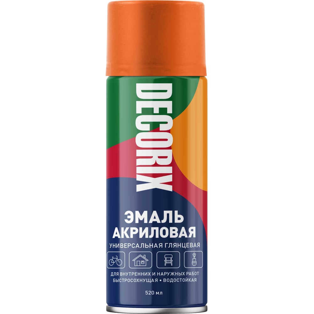 Изображение товара Аэрозольная акриловая эмаль Decorix универсальная чистый оранжевый 520 мл