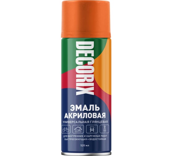 Изображение товара Аэрозольная акриловая эмаль Decorix (универсальная; чистый оранжевый; 520 мл) 0101-95 DX