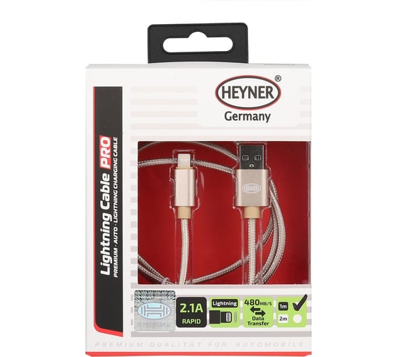 Изображение товара Кабель Heyner Премиум Lightning USB 2.0 DATA Transfer 480 mb/s 1M Золотой 511760