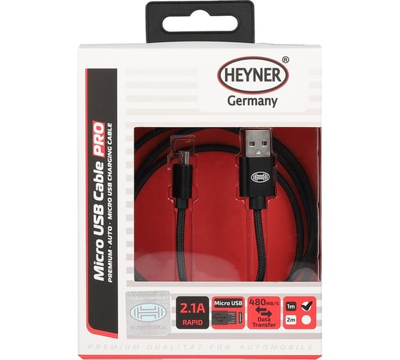 Изображение товара Кабель Heyner Премиум Micro USB 2.0, до 480 Mb/сек 1м Черный 511530
