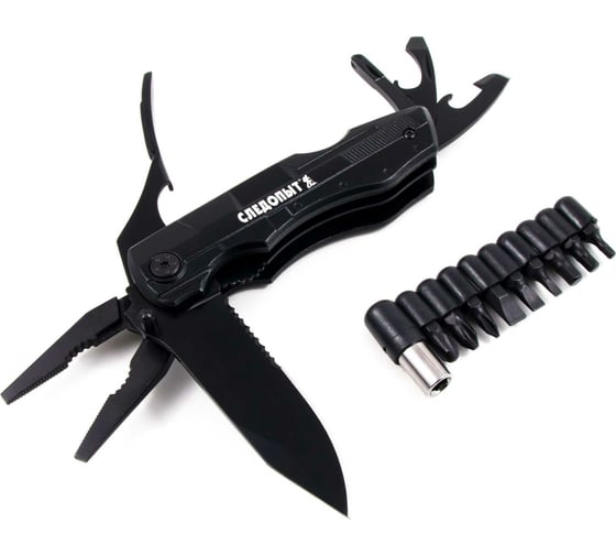 Изображение товара Мультитул-плоскогубцы Следопыт ARMADA, 112x35x21 мм, 8 предметов, набор бит, в чехле PF-MT-22