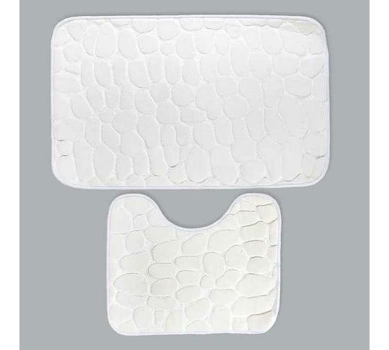 Изображение товара Набор ковриков для ванны и туалета Доляна "Галька" 2 шт., 39х50, 50х80 см, цвет белый 4280822