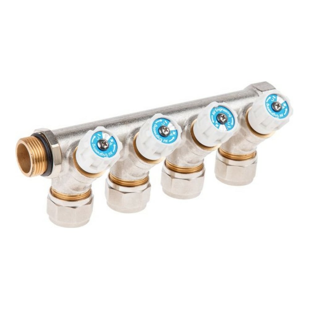 Изображение товара Коллектор AV Engineering с отсекающими вентилями 3/4x4 выхода латунь AVE1132004