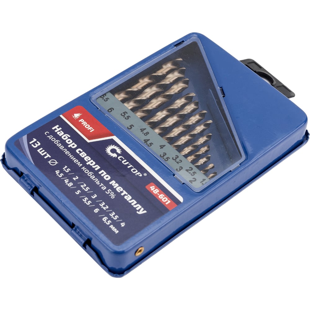 Изображение товара Набор сверл по металлу с кобальтом 5% Profi 13 шт 1.5-6.5 мм в металлической коробке