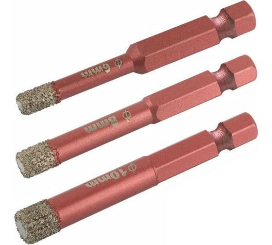 Изображение товара Набор коронок алмазных универсальных Special 6/8/10x10x67 мм, 1/4" CUTOP 70-852