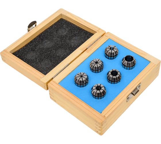 Изображение товара Набор цанг ER20, 6 шт, 3-13 мм, в деревянной упаковке, DIN 6499B CNIC 55923